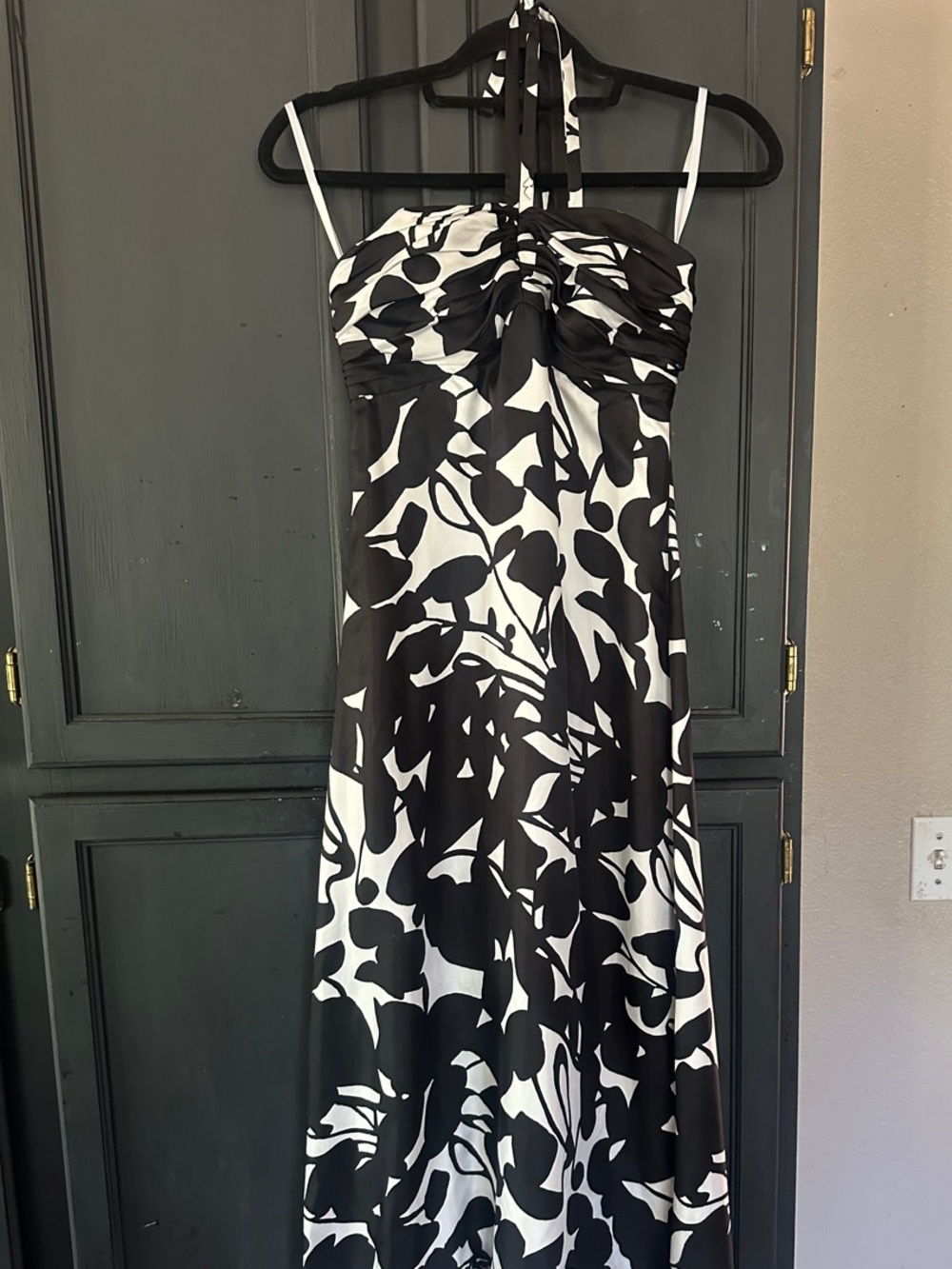 White House Black Market Black & White Floral Halter Maxi Dress NWT